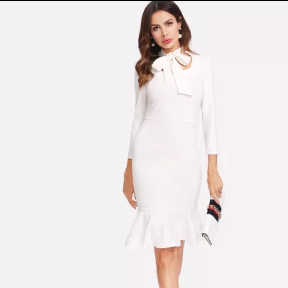 Bow Tie Square Neck Ruffle Hem Dress